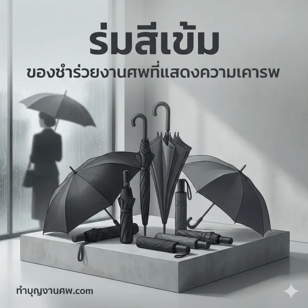 ร่มสีเข้ม ของชำร่วยงานศพที่แสดงความเคารพ